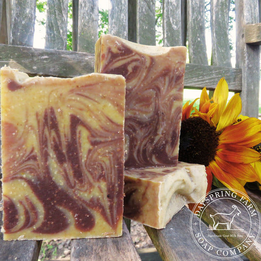 Sunflower goat milk soap.  Free of chemicals, parabens, and petroleum.